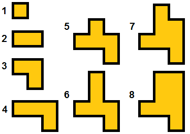 1 to 8 Squared pieces