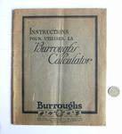 Instructions pour utiliser la Burroughs Calculator, front cover