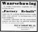 1938-03-25 De Telegraaf, Warning about Factory Rebuilt Comptometers