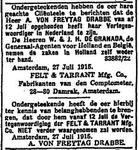 1915-07-27 Nieuwe Rotterdamsche Courant, Notice of a change in Dutch representative for Felt & Tarrant
