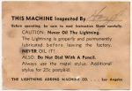 The Lightning Adding Machine Inspection card